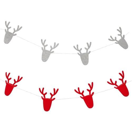 1pcs 2M Elk Glitter Banners Red White Christmas Buntings Home Decoration Childrens Day Kid Birthday Party Supplies Eco-Friendly