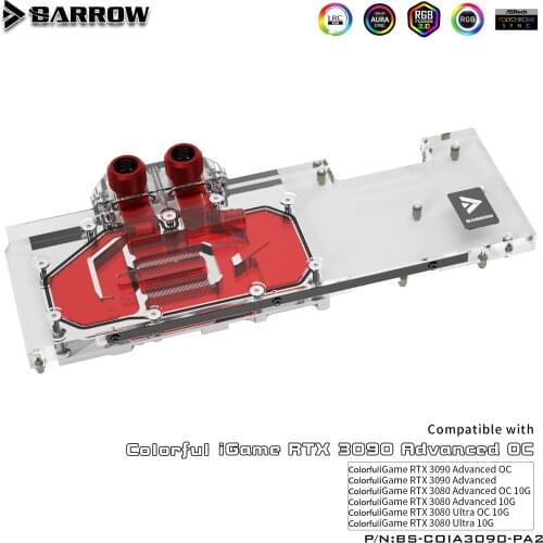 Barrow 3090 3080 GPU Water Cooling Block for Colorful RTX 3090/3080 Advanced OC, Full Cover ARGB GPU Cooler, BS-COIA3090-PA2