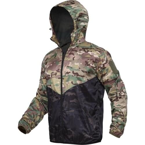 Mens Outdoor Cycling Skin Jackets Tactical Quick Dry Hooded Sunscreen Coat Waterproof Army Camouflage Bike Bicycle Thin Jacket