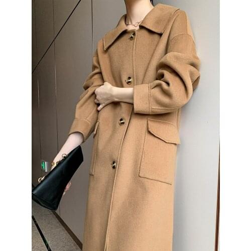 Double Faced Cashmere Overcoat Womens 2021 New Autumn and Winter Popular Wool Cashmere Medium and Long Camel Color Wool