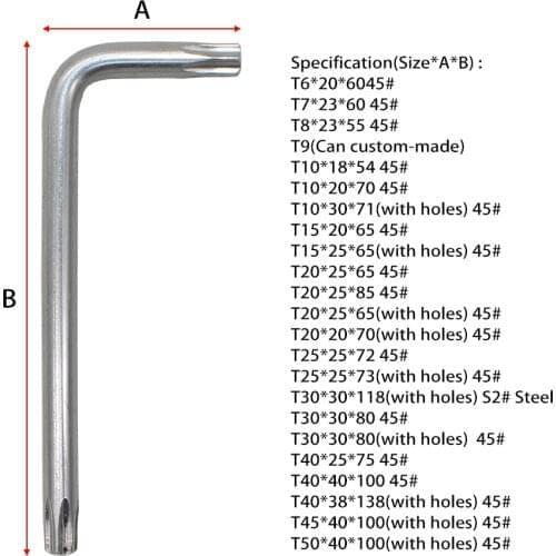 Wrench Tool Anti Tamper Proof Torx Key Bit Wrench L-Shape T6 T7 T8 T9 T10 T15 T20 T25 T30 T40 T45 T50 500pcs/lot