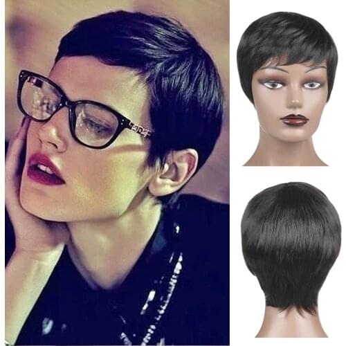 Short Wigs With Bangs Straight Synthetic Heat Resistant Hair Wig For Women Fashion Natural Female Short Wig Black Blonde