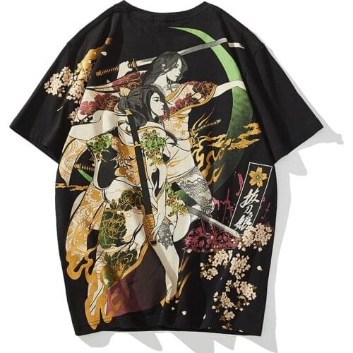 2020 New Japanese Tide Brand Ukiyo-e Personality Breathable Printing Beauty Samurai Short Sleeve Round Neck Casual Mens T-Shirt