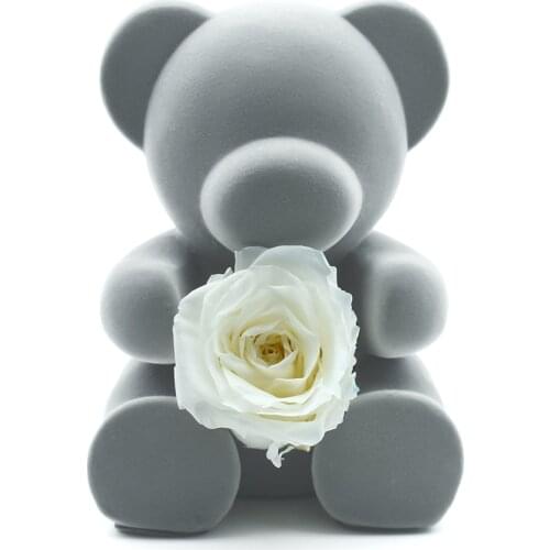 2021 New Year Gift Rose Bear White Forever Flower Art Craft Gift Wedding Anniversary Flower Art Ornament