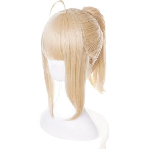 Fate stay night saber Lily Blonde Cosplay Wig Anime Halloween Costume Fate Grand Order Synthetic Hair Wigs With Ponytail