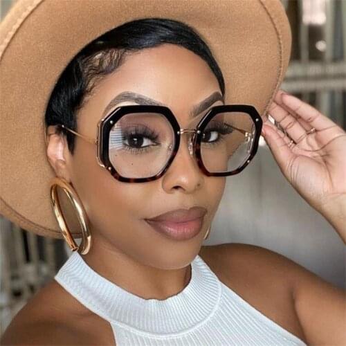 Office Anti Blue Light Glasses Women Computer Glasses Unique Fashion Big Polygon Round Eyewear Optical Spectacle Eyeglasses