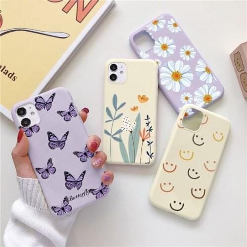 Luxury Flower Case For iPhone 12 Mini 11 Pro Max X XR XS Max 7 8 6 6s Plus 5 5S SE 2020 Soft TPU Bumper Matte Smiley Back Cover