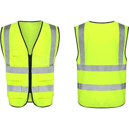 3D Multi-pocket Reflective Vest Reflective Clothing fluorescent yellow 120G low stretch yarn multifunctional chest pocket