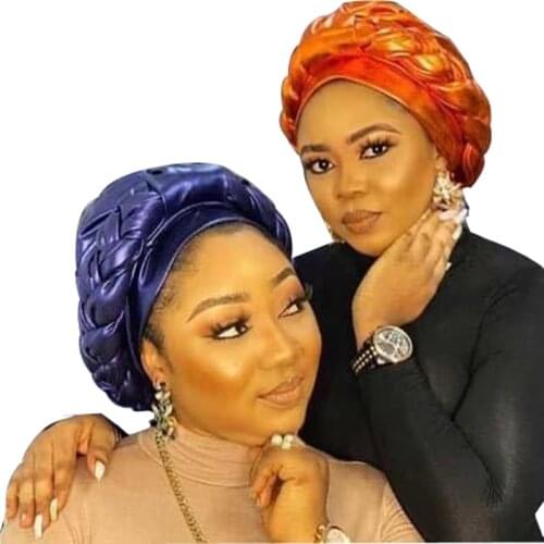 New Fashion Braid Turban Hat For Women Knot African auto Geles Nigeria Headtie Handmade Muslim Women Head Wrap Hijab Bonnet