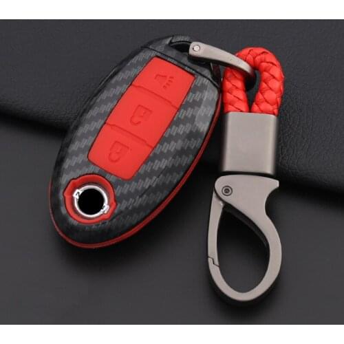 Carbon Fiber Silicone Car Key Case Cover For Nissan Tidda Livida X-Trail T31 T32 Qashqai March Juke Pathfinder Note GTR Keychain