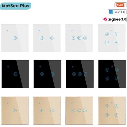 Tuya Zigbee Smart Light Switch EU 1/2/3/4 Gang Wall Touch Screen Switch Neutral Wire Work With Alexa Google Home