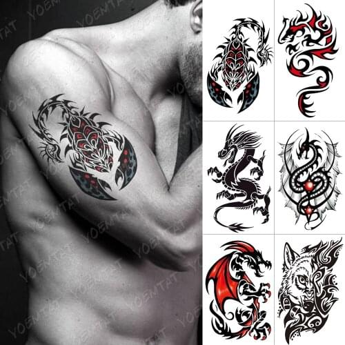 Waterproof Temporary Tattoo Sticker Scorpion Red Wing Dragon Flash Tattoos Wolf Body Art Arm Owl Maori Totem Fake Tatoo Men