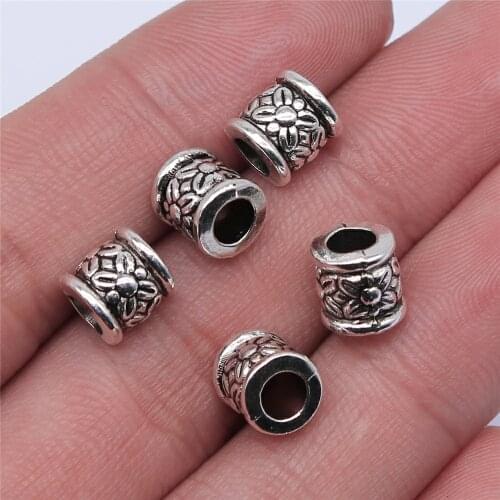 WYSIWYG 20pcs 8x7mm Antique Silver Color Big Hole Spacer Beads For Jewelry Making DIY Jewelry Findings