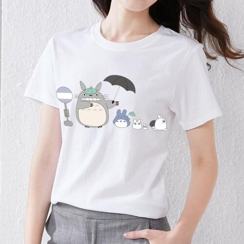 Womens Summer Fashion White Anime T-shirt Female Cartoon Animal Print T-shirt Comfortable Casual Round Neck Slim Breathable Top
