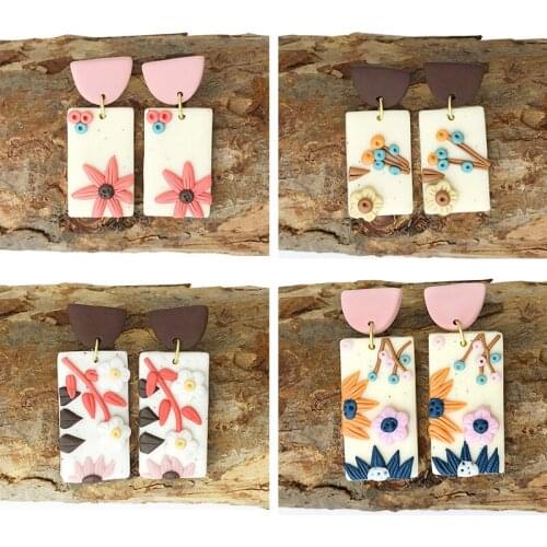 Unique Design Flower Polymer Clay Earrings For Women 2021 Trendy Statement Geometric Clay Drop Earrings Fashion Jewelry