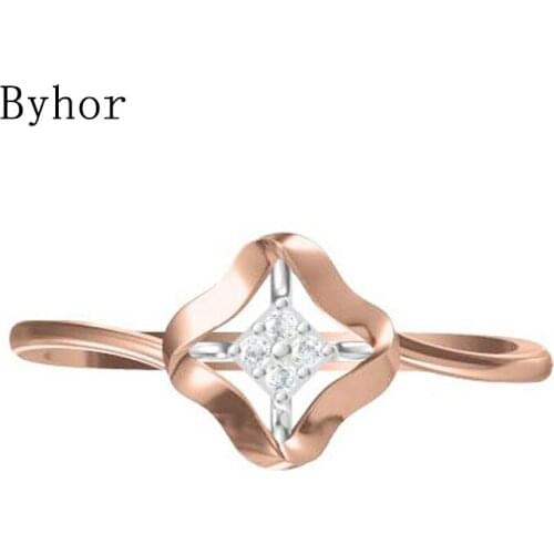 Byhor Solid 14K White+Rose Gold 0.032ct H/SI Natural Diamonds ring Women Fine Jewelry Trendy Wedding Band кольцa Flower Ring