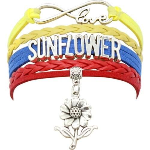10PC Infinity Love Sunflower Charm Silver Plated leather wrap Flower bracelets & bangles for Women Men jewelry