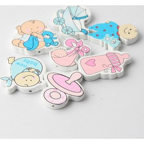 20pcs DIY Cartoon Baby Series Shape Wooden Beads For Jewelry Making Pacifier Clips Accessories Spacers Beads Crafts Toys