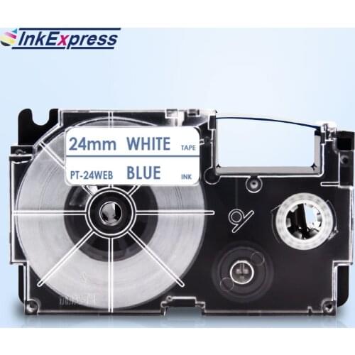 24mm Label Tape For Casio XR-24WEB XR 24WEB Label Printer Tape Blue on White Label Tape Printer Ribbon For CASIO KL-E300 KL-H50