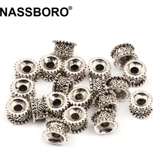 30pcs Retro Flower Tibetan Silver Metal Spacer Beads for Jewelry making Round Spacers Diy Needlework bead NASBBORO Wholesale