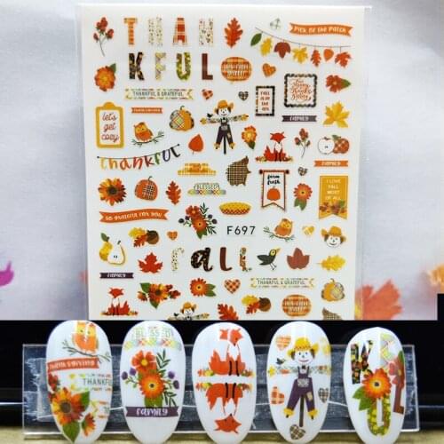 3D Nail Sticker Spring Wheat Field Bird Fruit Pear Nail Glue Sticker Maple Leaf Flower Stickers for Manicure Nail Art Decoration