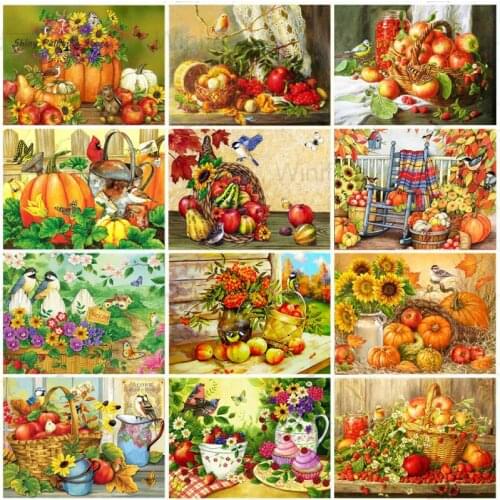 5D DIY Diamond Painting Pumpkin Autumn Diamond Embroidery Vegetable Fruit Decoration Wall Art Cross-stitch Mosaic Painting Gift