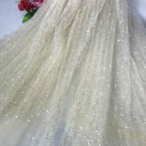 Apricot gold sequins mesh lace fabric for sewing wedding veil 2020 high quality soft mesh fabric diy materials 0.6X1.5M