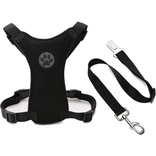 XS Size Dog Car Harness Plus Connector Strap Adjustable Vest Harness Double Breathable Mesh Fabric with Car Vehicle Safet Belt