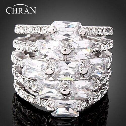 Chran Chran Brand Jewelry Silver Plated Crystal Engagement Rings Fashion Cubic Zirconia Wedding Rings for Women