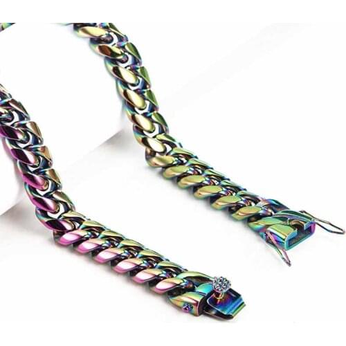 8mm/10mm/12mm/14mm Stainless Steel Miami Cuban Chain Necklace Bracelet Boy Rock Dragon Lock Clasp Hip hop Luxury Mens Jewelry