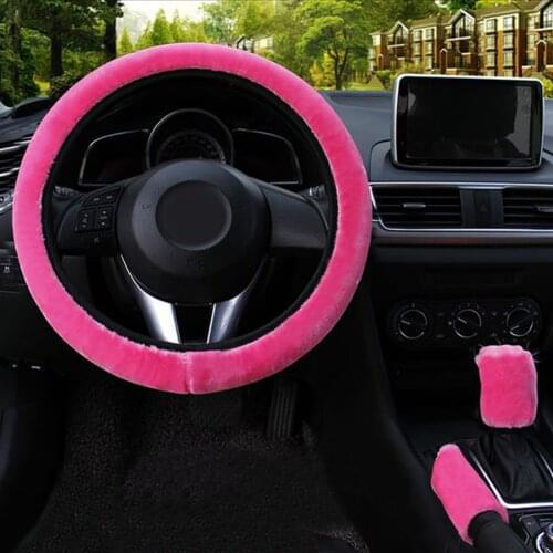 Pink Soft Plush Wool Steering Wheel Cover Furry Fluffy Car Accessory Car interior Steering Wheel Color Set Beautiful Package