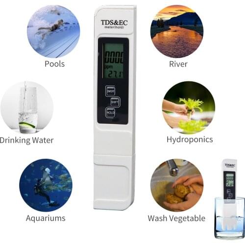 Water Quality Test Digital Water Tester Meter 3 in 1 Pen EC Temperature Meter for Drinking Water Aquariums Pool Spa