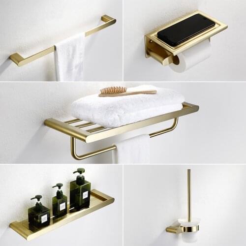 Dimon Northern Europe Brushed Brass Gold Stainless Steel 304 Bath Towel Holder Towel Rack Toilet Rack Bathroom Hardware