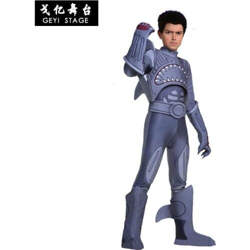 Halloween Childrens Day Big Shark Stage Costume Child Mech Warrior Shark Boy Dress Up Siamese Costume