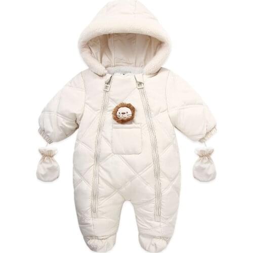 Baby Winter Footed Jumpsuit, Cartoon Lion Hooded Long Sleeves Footies Romper With Gloves For Toddler Girls, Boys 2021 New