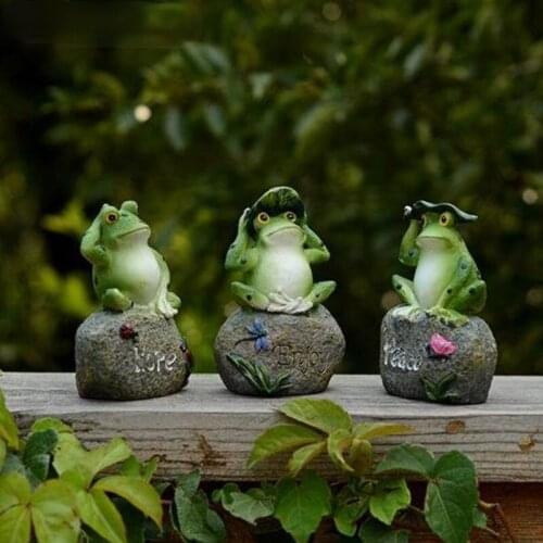 HOT SALE 5 Inch Frogs Garden Statues Frogs Sitting On Stone Sculptures Garden Yard Frogs Landscaping Stone Ornaments Decoration