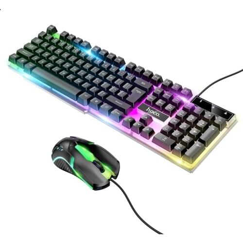 Luminous Gaming Keyboard and Mouse Set English LED Three-color Bright Light Russian Light Guide Film Keyboard