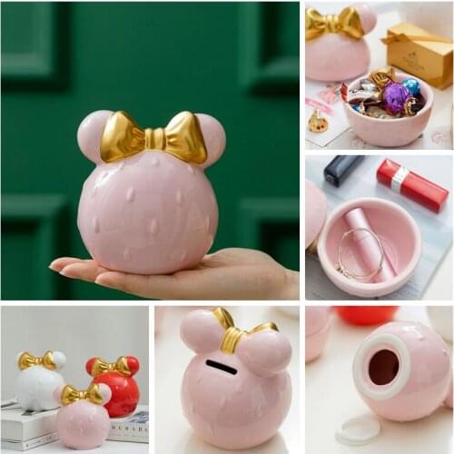 Disney Mickey Mouse bow-knot ceramic piggy bank jewelry box Cute exquisite candy jar Lovely storage box Home decoration gift