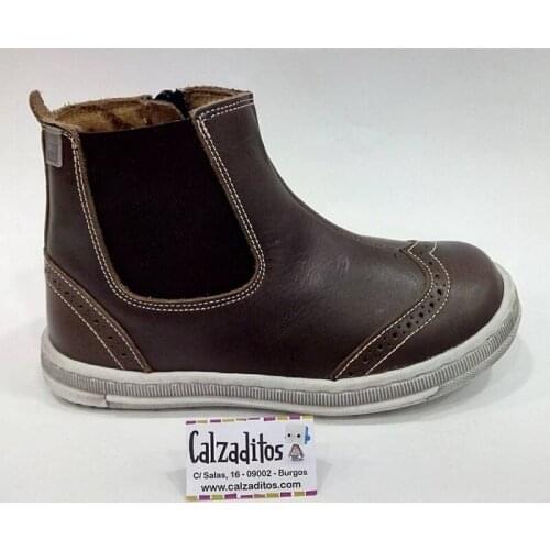 Boys' zip-up leather ankle boots in Brown