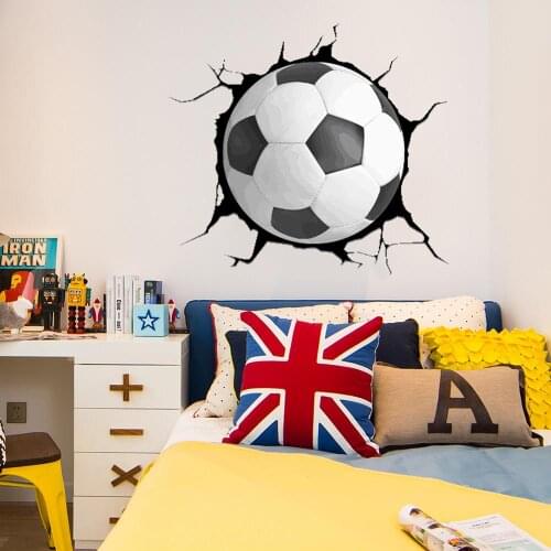 Creative 3D Football Broken Window Sticker Sports Wall Sticker Family Sticker Childrens Room Artistic Individuality 60 x 60 cm