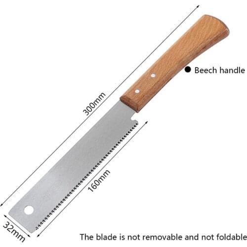 12" Small Hand Saw Beech Wooden Handle Fine Cut Saw Household Woodworking Garden Pruning Flush Cutting Trimming Tool