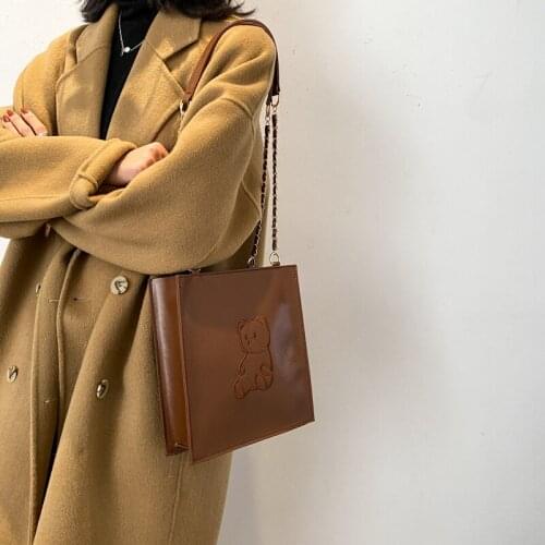 Retro Small Bear Tott Bags Luxury Shoulder Cross Body Tote Bag New Shopping Bag Handbags PU Leather Messenger Bags