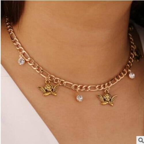 Fashion Personality Womens Necklace Creative Retro Simple Angel Rhinestone Pendant Clavicle Necklace 2021 Trend Party New Gift