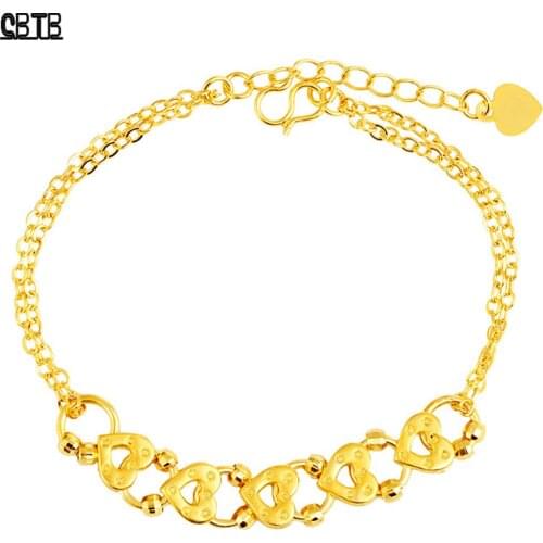 Muslim Gold Women Fashion Bracelet Luxury Jewelry Peach Heart Bracelet Wedding Party Gold Bracelet Holiday Gift Wholesale