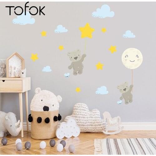 Tofok Lovely Bear Hot Air-balloon Wall Sticker Home Decoration Baby Children Room Cartoon Mural Decals for Nursery Dorm Office