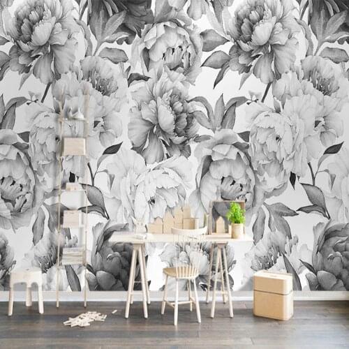 Custom Mural Wallpaper 3D Black And White Peony Wall Painting Living Room TV Background Wall Decor European Style Wall Paper 3 D