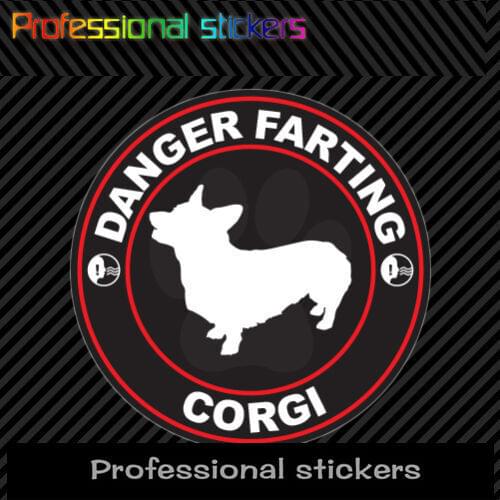 Danger Farting Corgi Sticker Decal Self Adhesive Vinyl Dog Canine Pet PVC Waterproof Stickers
