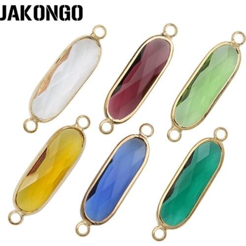 6pcs Gold Color Oval Clear Glass Connectors for Jewelry Making Bracelet Necklace Findings Accessories DIY Craft 32x8mm