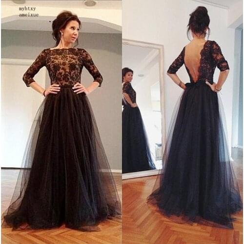 Elegant Scoop Long Sleeves Floor Length Lace Applique Crystal Beaded Soft Tulle Evening Dresses Long Tulle Prom Party Gown Cheap
