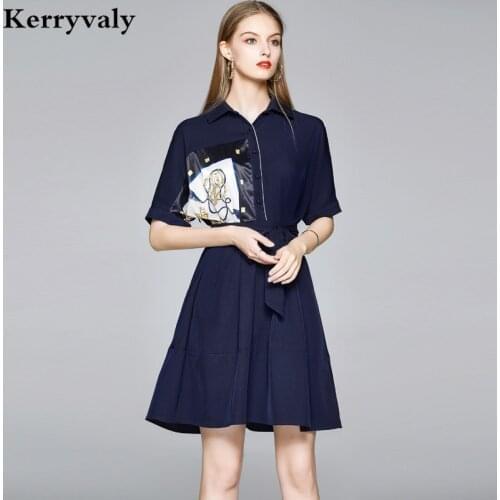 French Women Retro Slim Navy Blue Summer Dress Vestidos Verano 2021 Waist Hugging A- Line Elegant Dress Roupa Feminina K9109